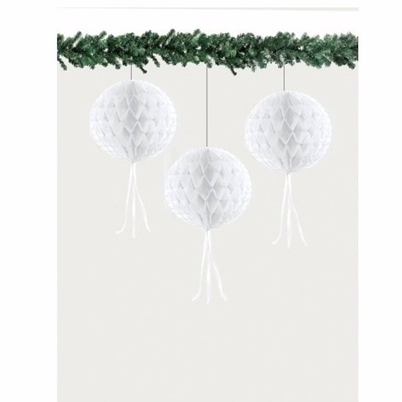 Foto van 3 honeycomb kerstballen wit 30 cm - hangdecoratie