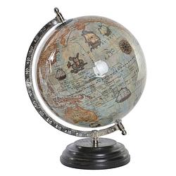 Foto van Items deco wereldbol/globe op voet - kunststof - blauw - home decoratie artikel - d20 x h28 cm - wereldbollen