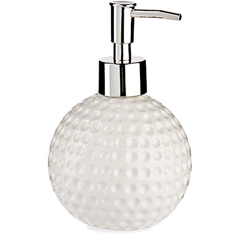 Foto van Berilo zeepdispenser golfbal 150 ml keramiek wit/zilver