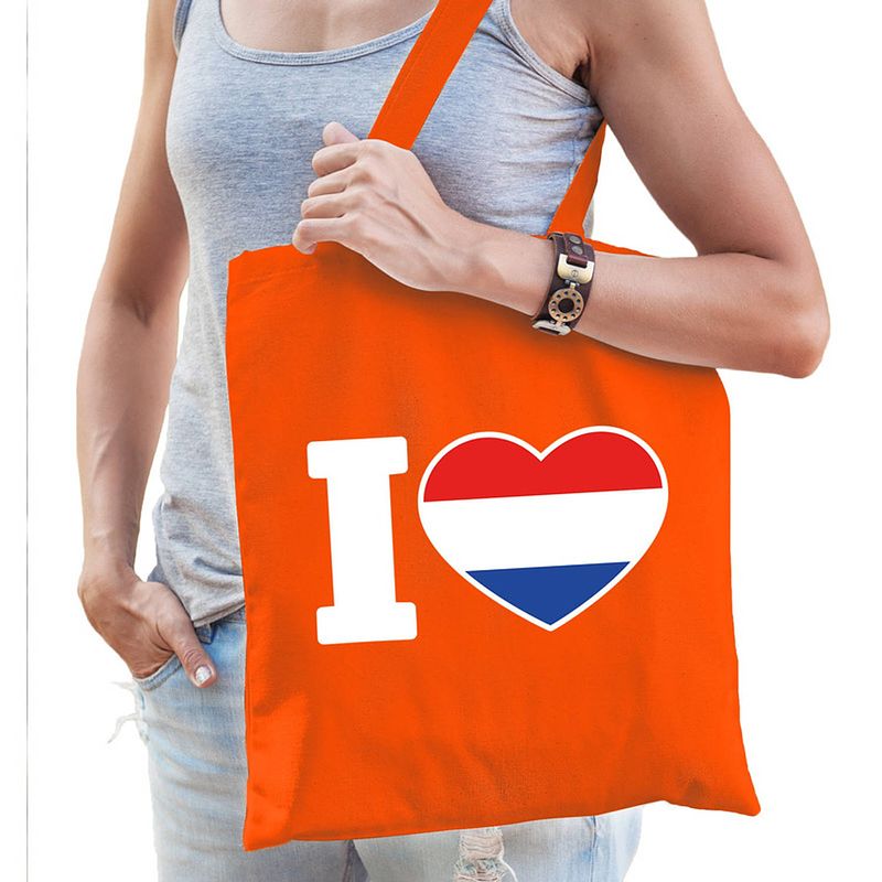 Foto van Oranje i love holland katoenen tas voor dames - feest boodschappentassen