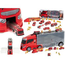 Foto van 20 delige brandweer truck vrachtwagen met auto opberger en launcher 57cm rood