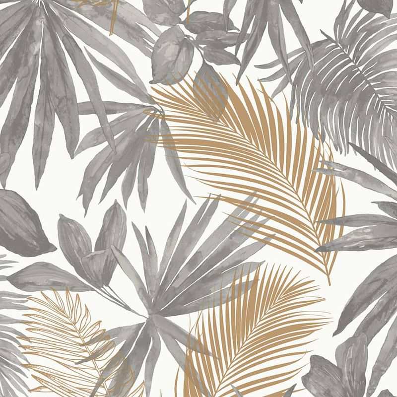 Foto van Dutch wallcoverings behang wild palms grijs en beige