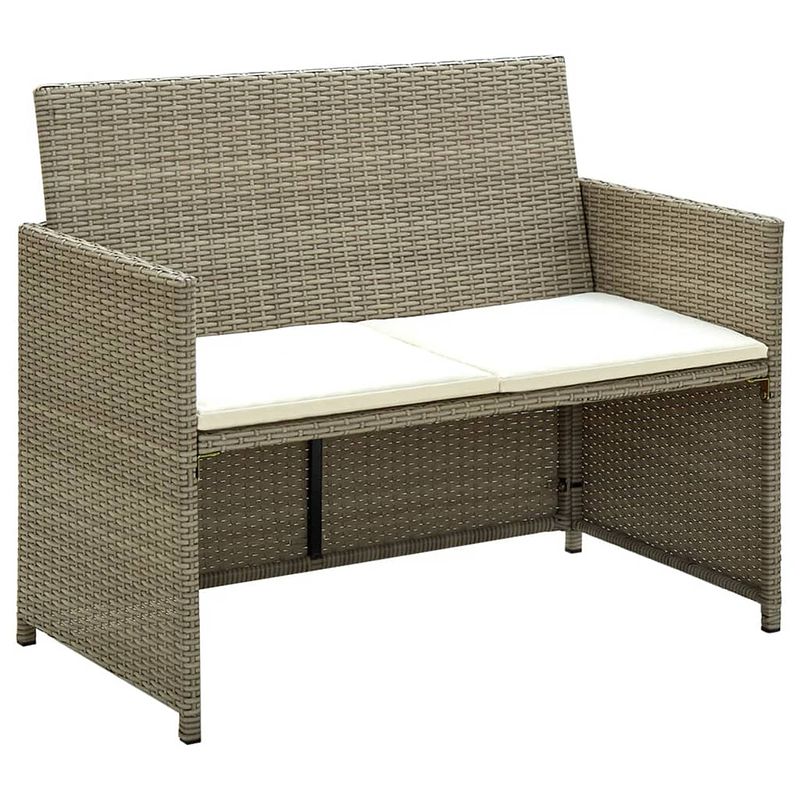 Foto van Vidaxl tuinbank 2-zits met kussens poly rattan beige