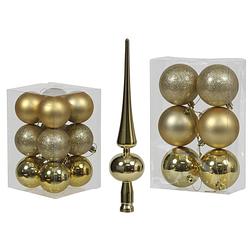 Foto van Kerstversiering set kerstballen met piek goud 6 - 8 cm - pakket van 36x stuks - kerstbal