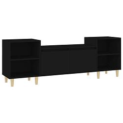 Foto van The living store tv-kast - zwarte bewerkt houten media-meubel - 160 x 35 x 55 cm