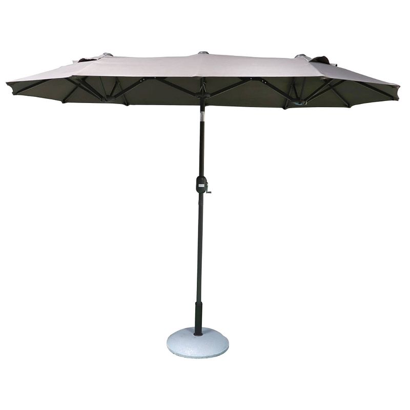 Foto van Sunnydays - dubbele parasol inclusief parasolvoet voor veel schaduw - 300x150cm - hoogte 217cm - antraciet