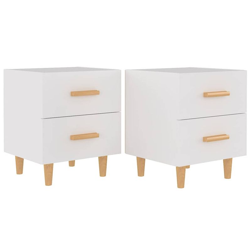 Foto van The living store nachtkastjes scandinavisch - 40 x 35 x 47.5 cm - wit - 2 lades - houten handvatten