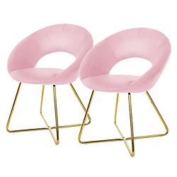 Foto van Ml-design eetkamerstoelen set van 2 roze fluweel, woonkamerstoel met ronde rugleuning, gestoffeerde stoel met gouden