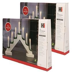 Foto van Set van 2x stuks kaarsenbruggen wit met led verlichting warm wit 7 lampjes 42 cm - kerstverlichting figuur