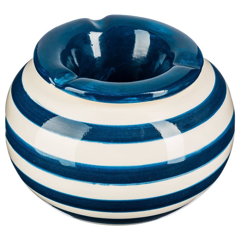 Foto van Terras asbak/stormasbak rond keramiek 12 x 7,5 cm blauw met streep - asbakken