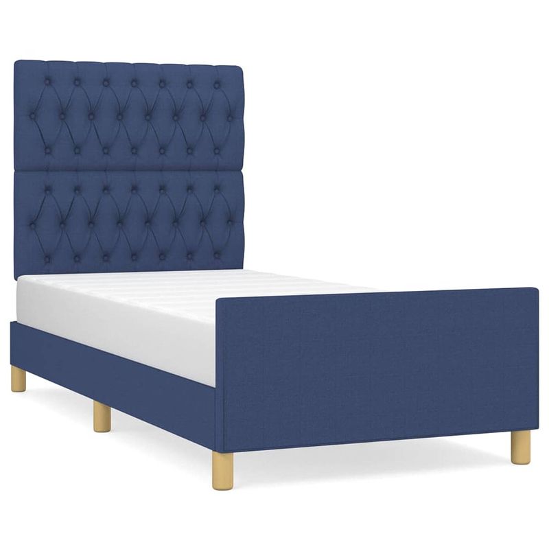 Foto van The living store bedframe met hoofdeinde stof blauw 90x190 cm - bed