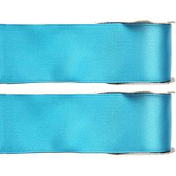 Foto van 2x hobby/decoratie turquoise satijnen sierlinten 2,5 cm/25 mm x 25 meter - cadeaulinten