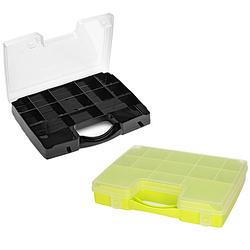 Foto van Forte plastics - 4x opberg vakjes doos/sorteerbox - 13-vaks kunststof - 27 x 20 x 3 cm - zwart/groen - opbergbox