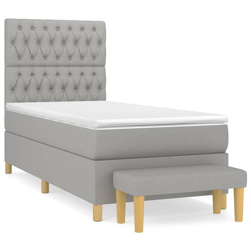 Foto van The living store boxspringbed - pocketvering - lichtgrijs - 193 x 90 x 118/128 cm - duurzaam materiaal