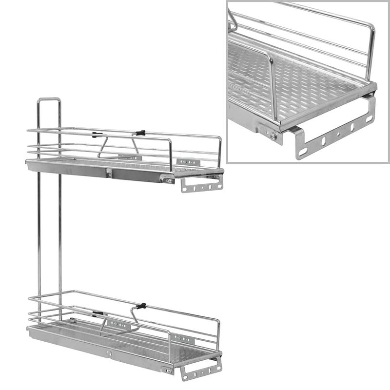 Foto van Vidaxl draadmand keuken uittrekbaar 2-laags 47x15x54,5cm zilverkleurig