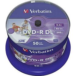 Foto van Verbatim 43703 dvd+r dl disc 8.5 gb 50 stuk(s) spindel bedrukbaar