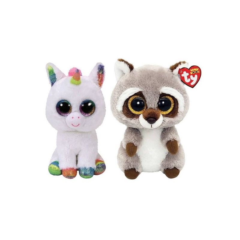 Foto van Ty - knuffel - beanie boo's - pixy unicorn & racoon