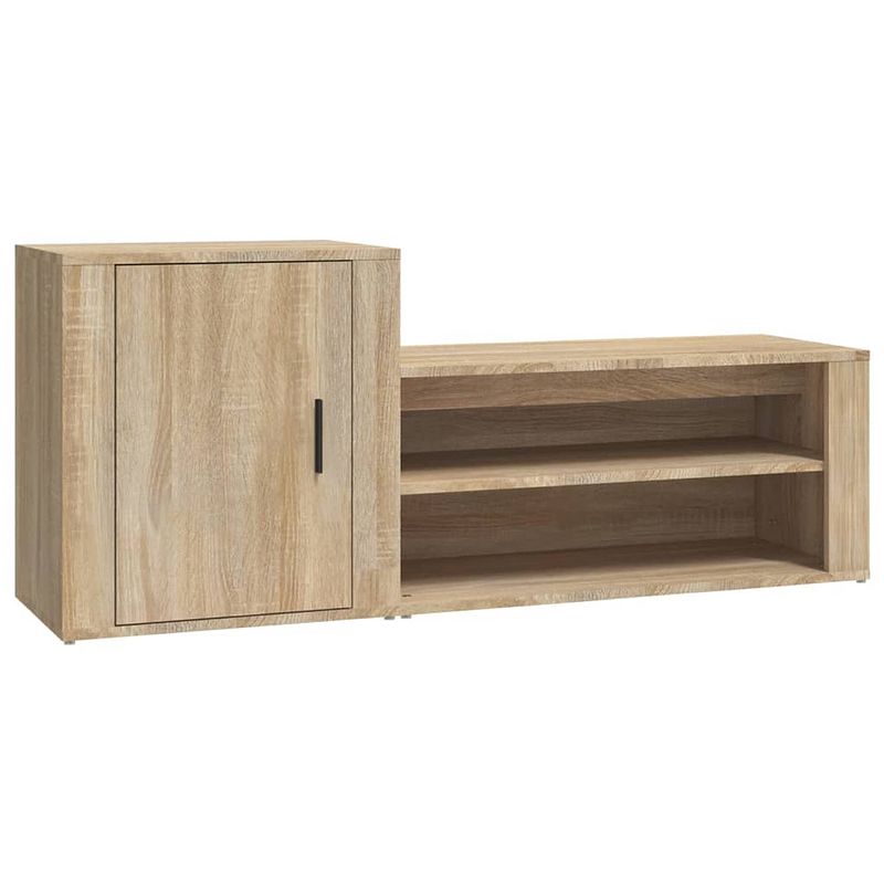 Foto van The living store schoenenkast - sonoma eiken - 130 x 35 x 54 cm - stevig hout - voldoende opbergruimte