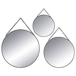 Foto van 4goodz set van 3 ronde spiegels met ophangketting 20/24/29 cm - zwart
