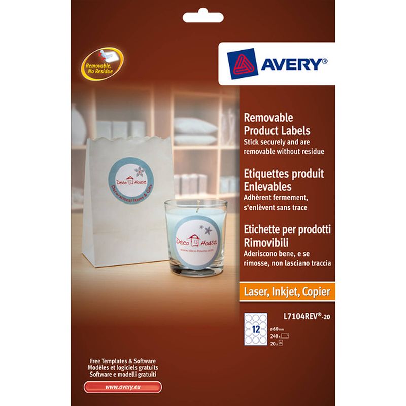 Foto van Produktetiket avery rond 60mm wit np 20 vel 12 etiketten per vel