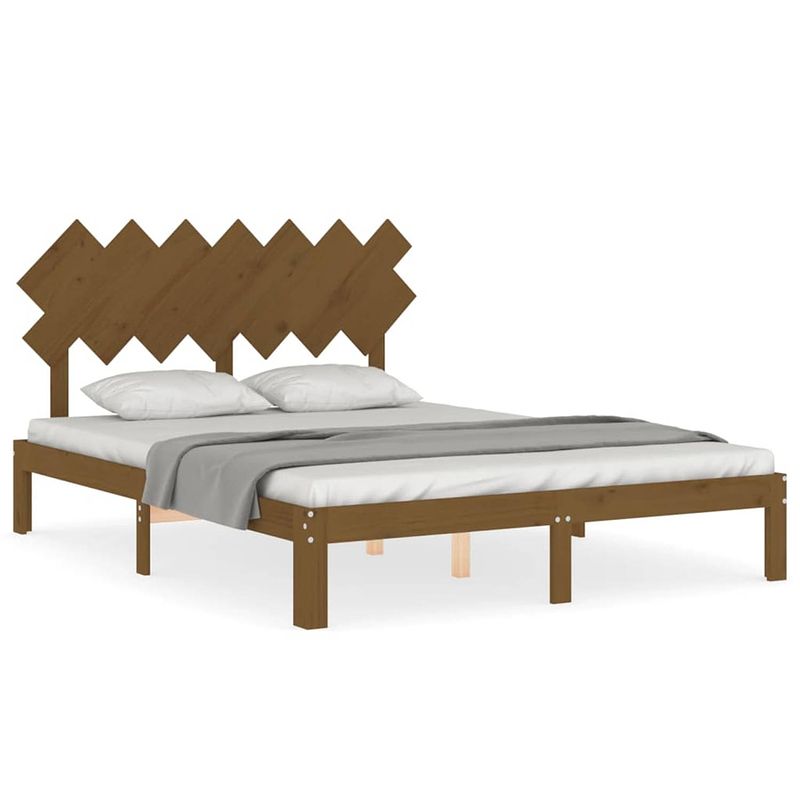 Foto van The living store bed grenenhouten - honingbruin - 203.5 x 143.5 x 80.5 cm - multiplex lattenbodem