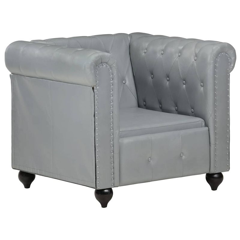 Foto van Vidaxl fauteuil chesterfield-stijl echt leer grijs