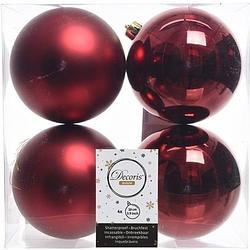 Foto van 4x kunststof kerstballen glanzend/mat donkerrood 10 cm kerstboom versiering/decoratie - kerstbal