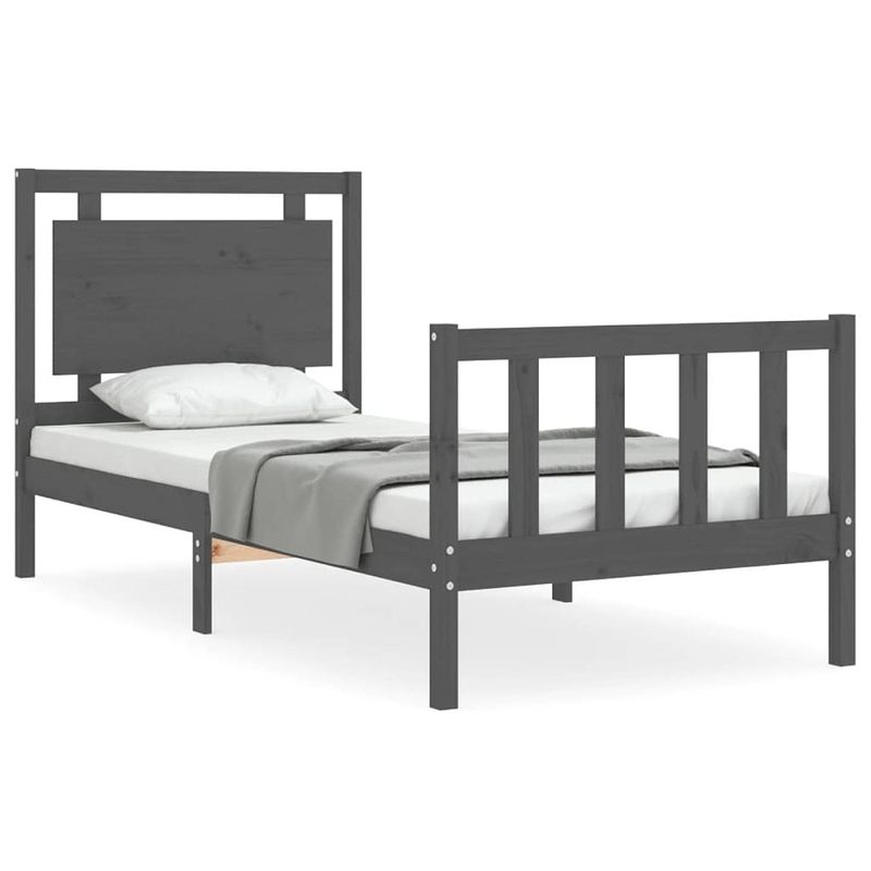 Foto van The living store massief grenenhouten bedframe - grijs - 195.5 x 80.5 x 100 cm - multiplex lattenbodem