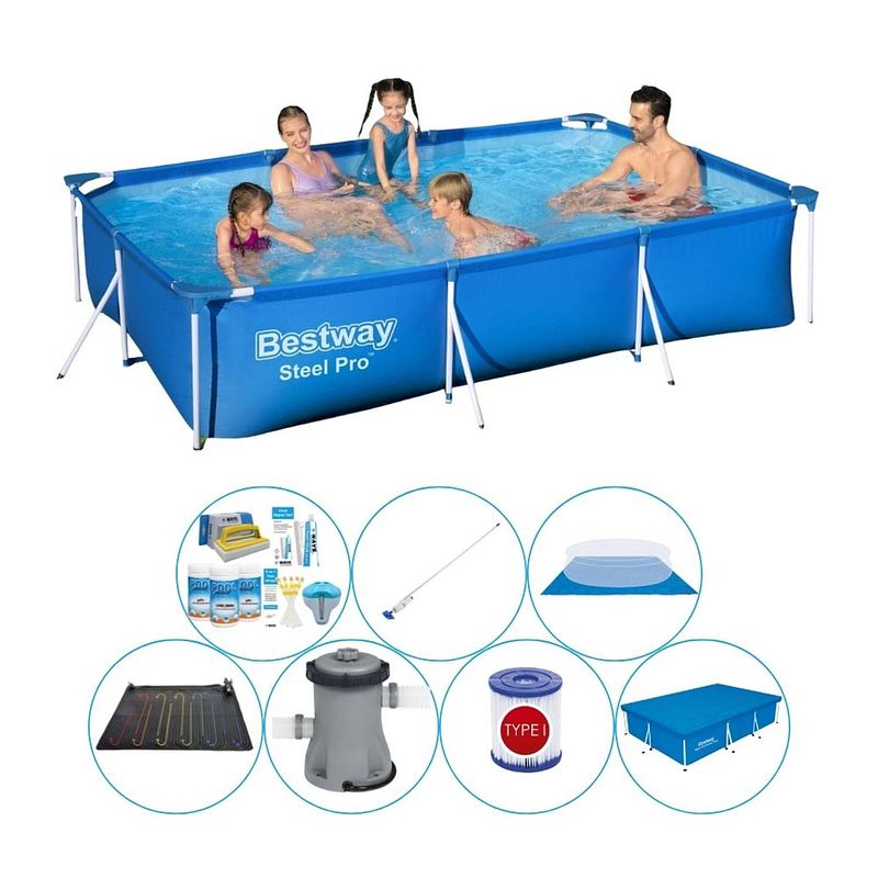 Foto van Bestway steel pro rechthoekig zwembad - 300 x 201 x 66 cm - blauw - ultra voordeelpakket