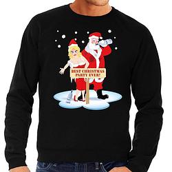 Foto van Foute kersttrui / sweater dronken kerstman en kerstvrouw na kerstborrel/ feest zwart voor heren - kersttruien 2xl (56)