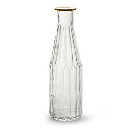 Foto van Jodeco bloemenvaas marseille - fles model - glas - transparant/goud - h25 x d7 cm - vazen