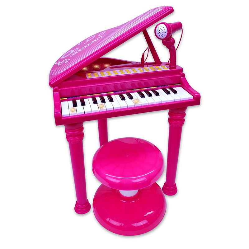 Foto van Bontempi elektronische piano met microfoon 53 cm roze