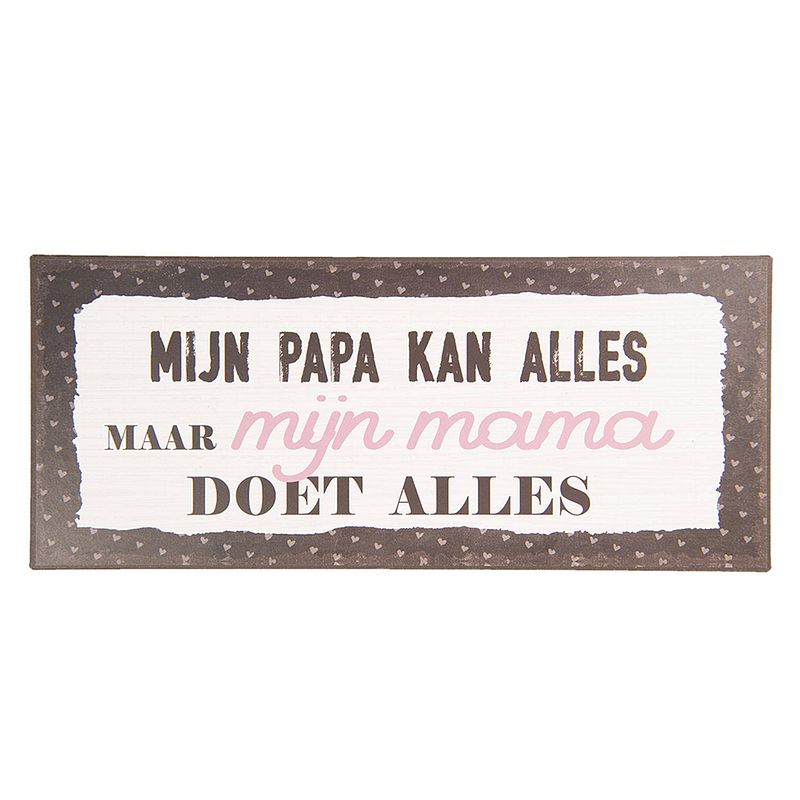 Foto van Clayre & eef tekstbord 13x30 cm wit zwart metaal rechthoek papa mama alles wandbord spreuk wandplaat wit wandbord