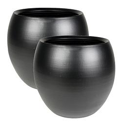 Foto van 2x stuks plantenpot/bloempot in een strakke modern design look zwart dia 19 cm en hoogte 16 cm - plantenpotten