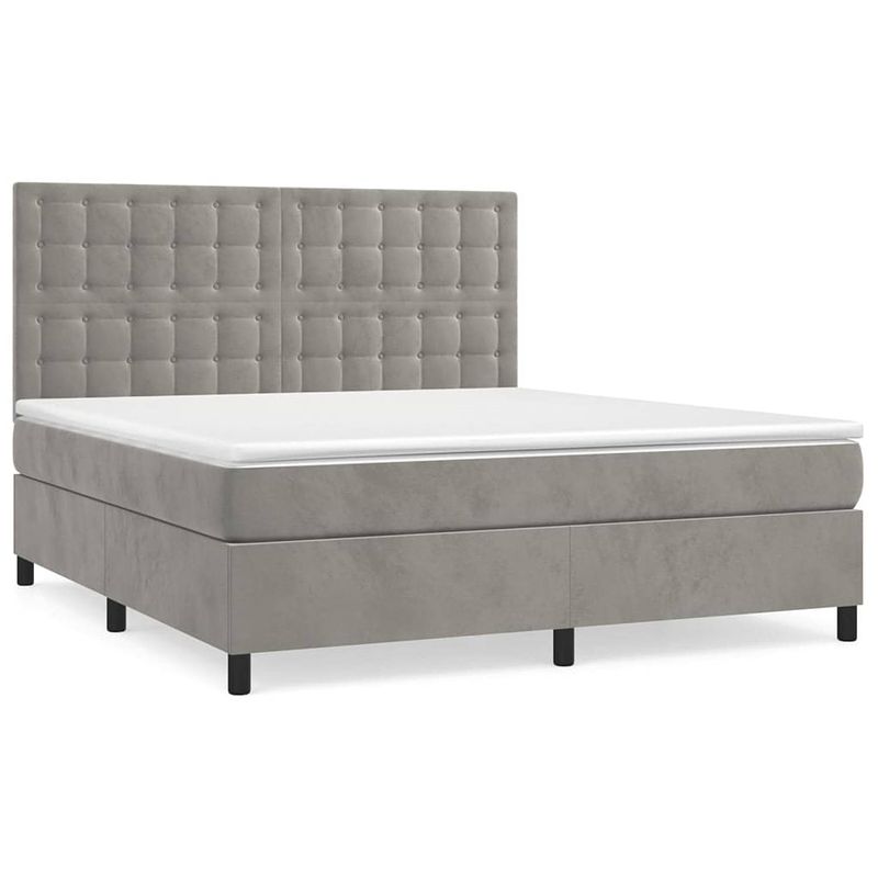 Foto van The living store boxspringbed - lichtgrijs fluweel - 203 x 180 x 118/128 cm - verstelbaar hoofdbord - pocketvering