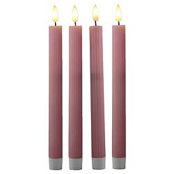 Foto van Magic flame led dinerkaarsen - 4x st - roze - 25,5 cm - led kaarsen