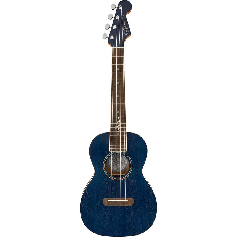 Foto van Fender dhani harrison ukulele sapphire blue wn elektrisch-akoestische tenor ukelele