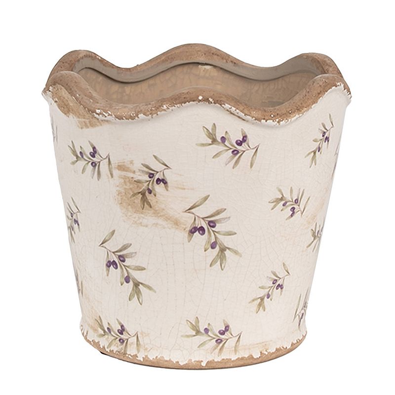 Foto van Clayre & eef bloempot binnen ø 16x15 cm beige blauw keramiek olijven plantenpot beige plantenpot