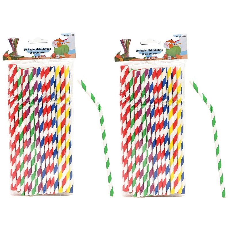 Foto van Drinkrietjes buigbaar - papier - set 100x - multicolor kleuren - 20 cm - verjaardag/feestje - drinkrietjes