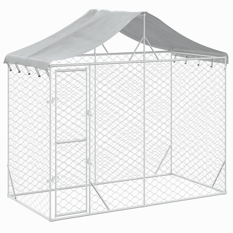 Foto van Vidaxl hondenkennel met dak 3x1,5x2,5 m gegalvaniseerd staal zilver