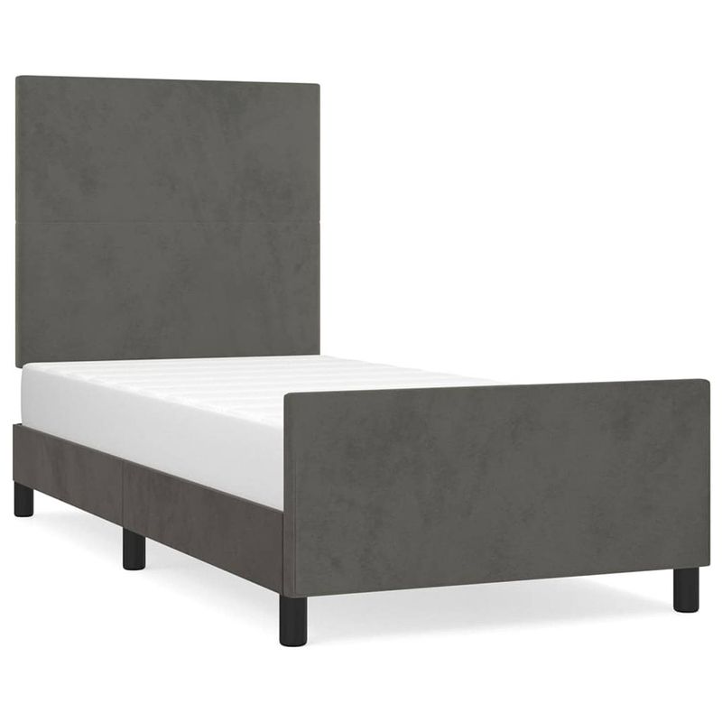 Foto van The living store bedframe donkergrijs - 193 x 93 x 118/128 cm - verstelbaar hoofdeinde - zacht fluweel