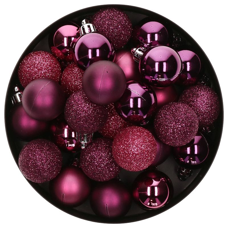 Foto van Atmosphera kerstballen - 18x stuks - framboos roze - kunststof - 3 cm - kerstbal