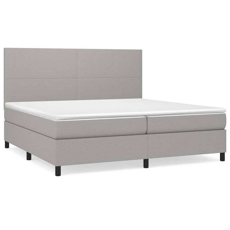 Foto van The living store boxspringbed stof - 203x200x118cm - lichtgrijs - pocketveringmatras