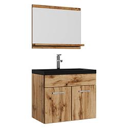 Foto van Badplaats badkamermeubel montreal 02 60cm met spiegel - eiken - zwarte wastafel