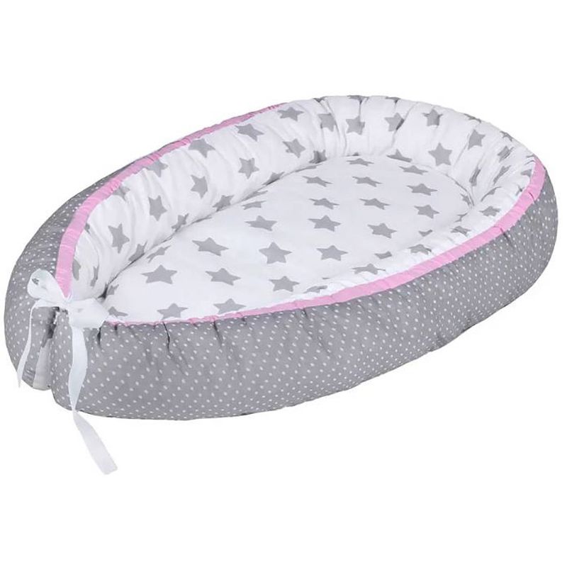 Foto van Lulando babynest sterren junior 80 x 45 cm polykatoen grijs/roze