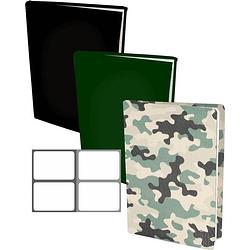 Foto van Assortiment rekbare boekenkaften a4 - 2 x camouflage - 2 x zwart - 2 x groen inclucief labels