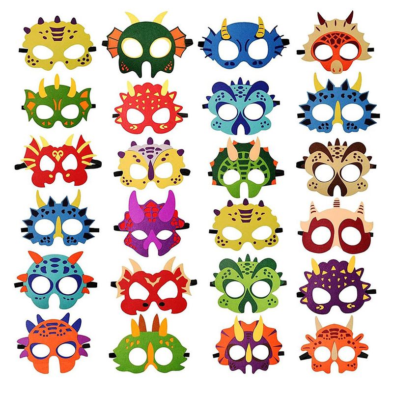 Foto van Fissaly® 24 stuks dinosaurus feest maskers - dino feest - kinderfeestje decoratie - kostuum & accessoires