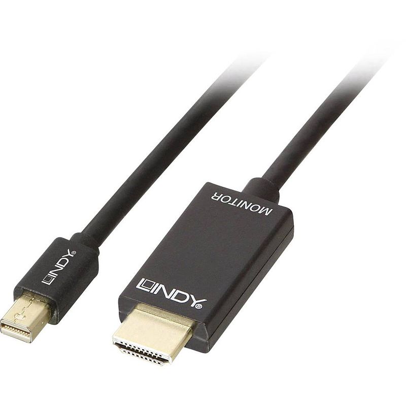 Foto van Lindy mini-displayport / hdmi adapterkabel mini displayport stekker, hdmi-a stekker 3.00 m zwart 36928 displayport-kabel