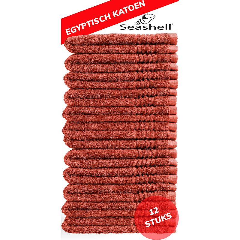 Foto van Seashell gastendoekjes - 12 stuks - 100% egyptisch katoen - zware kwaliteit - 30x50 - terracotta