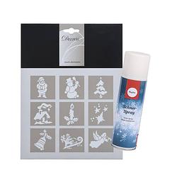 Foto van Kleine kerst raamsjablonen - 9 sjablonen 5 cm -met sneeuwspray 150 ml - decoratiesneeuw